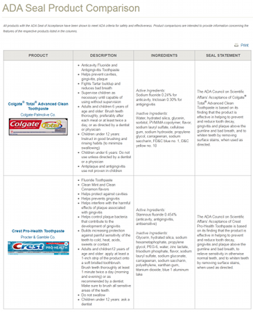 ADA Seal Product Comparison Page